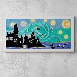 Hogwarts under the starry night| Modern Wall Art Decor | Minimalist | Kids Art